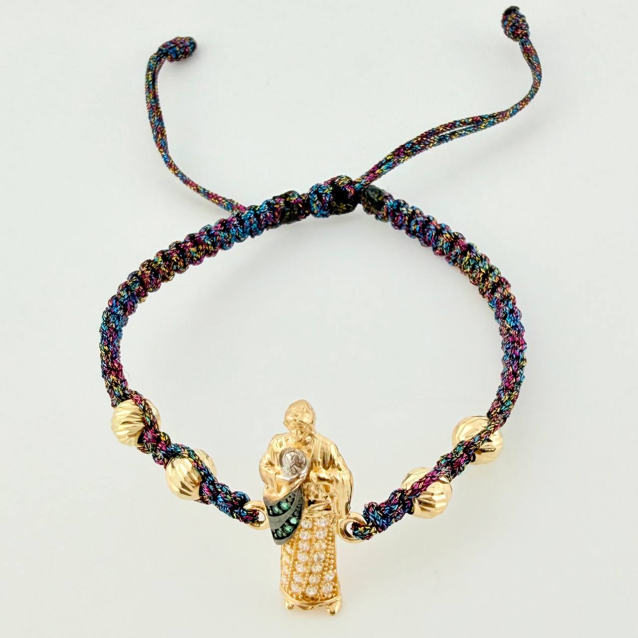 Pulsera Tejida Multicolor Herraje San Jose 4 5Mm Diamantadas Oro Amarillo 18K