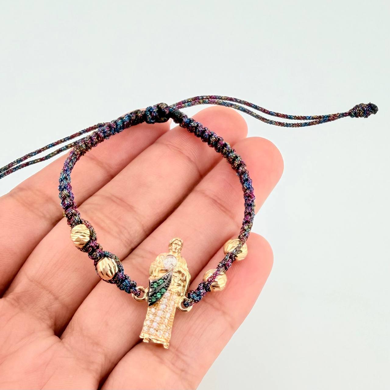 Pulsera Tejida Multicolor Herraje San Jose 4 5Mm Diamantadas Oro Amarillo 18K