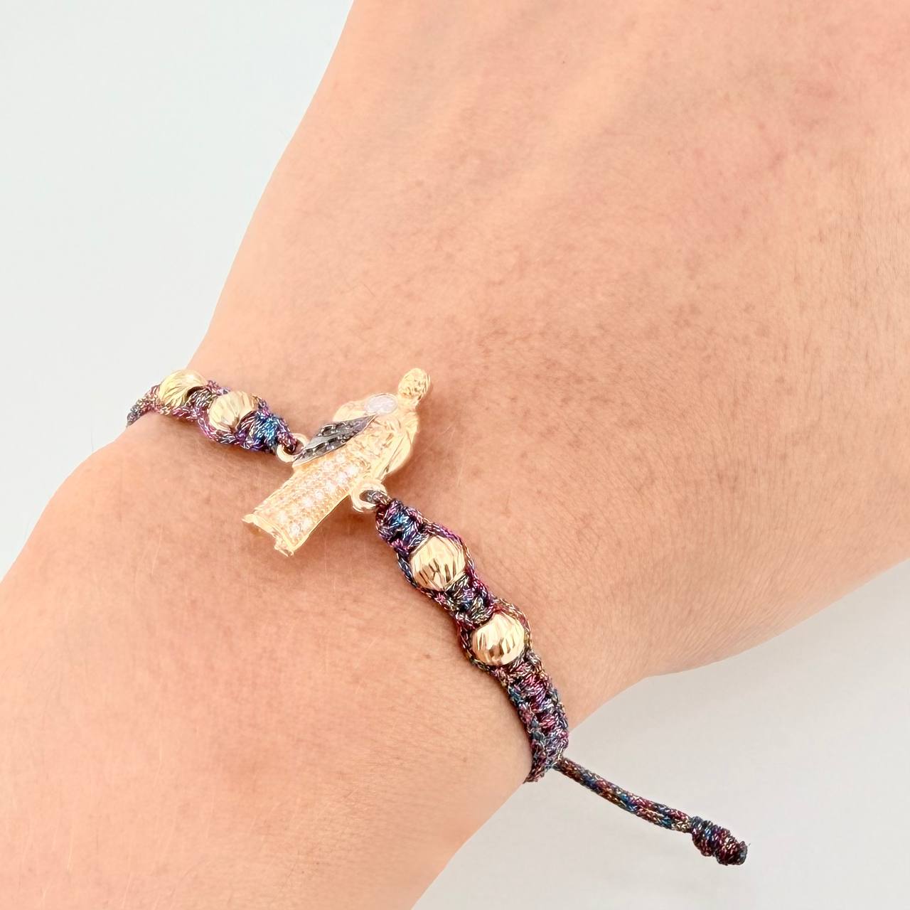 Pulsera Tejida Multicolor Herraje San Jose 4 5Mm Diamantadas Oro Amarillo 18K