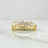 Anillo Tiara Yustapuesta 2.5gr / T7 1/2 / Circones Blancos Verdes Oro Amarillo 18K ©