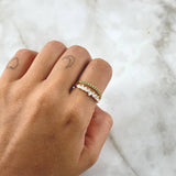 Anillo Tiara Yustapuesta 2.5gr / T7 1/2 / Circones Blancos Verdes Oro Amarillo 18K ©