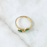 Anillo Abrazo Doble Punta 1.85gr / T7 1/2 / Circones Blancos Verdes Oro Amarillo 18K ©