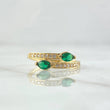Anillo Abrazo Doble Punta 1.85gr / T7 1/2 / Circones Blancos Verdes Oro Amarillo 18K ©