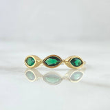 Anillo Ojos Trinity 1.4gr / T6 3/4 / Circones Verdes Oro Amarillo 18K ©