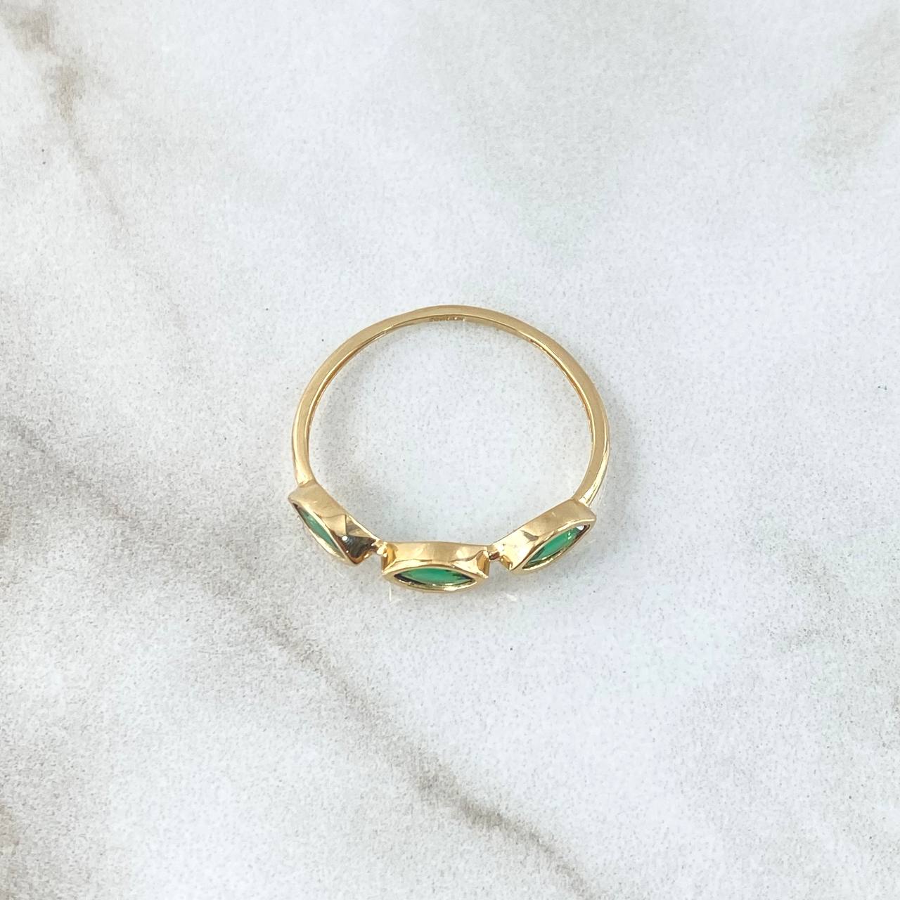 Anillo Ojos Trinity 1.4gr / T6 3/4 / Circones Verdes Oro Amarillo 18K ©