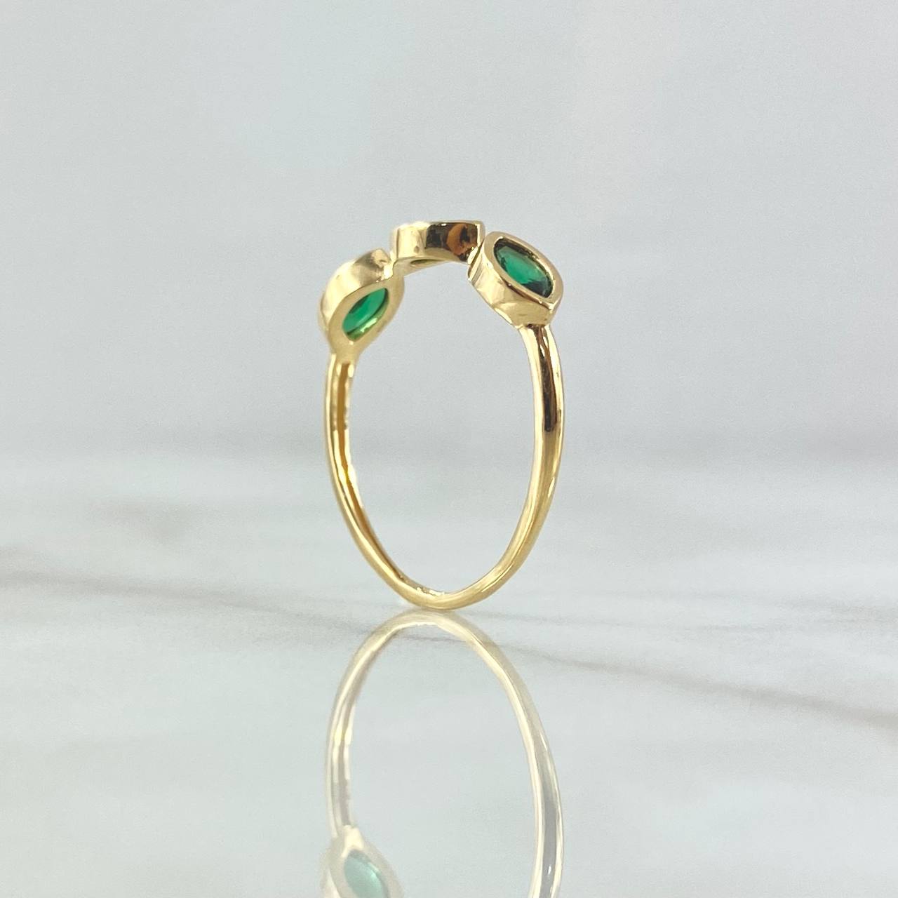 Anillo Ojos Trinity 1.4gr / T6 3/4 / Circones Verdes Oro Amarillo 18K ©