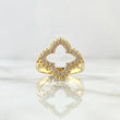 Anillo Flor Cuatro Petalos Puntiagudos 5.5gr / T6 3/4 / Circones Blancos Oro Amarillo 18K