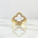 Anillo Flor Cuatro Petalos Puntiagudos 5.5gr / T6 3/4 / Circones Blancos Oro Amarillo 18K
