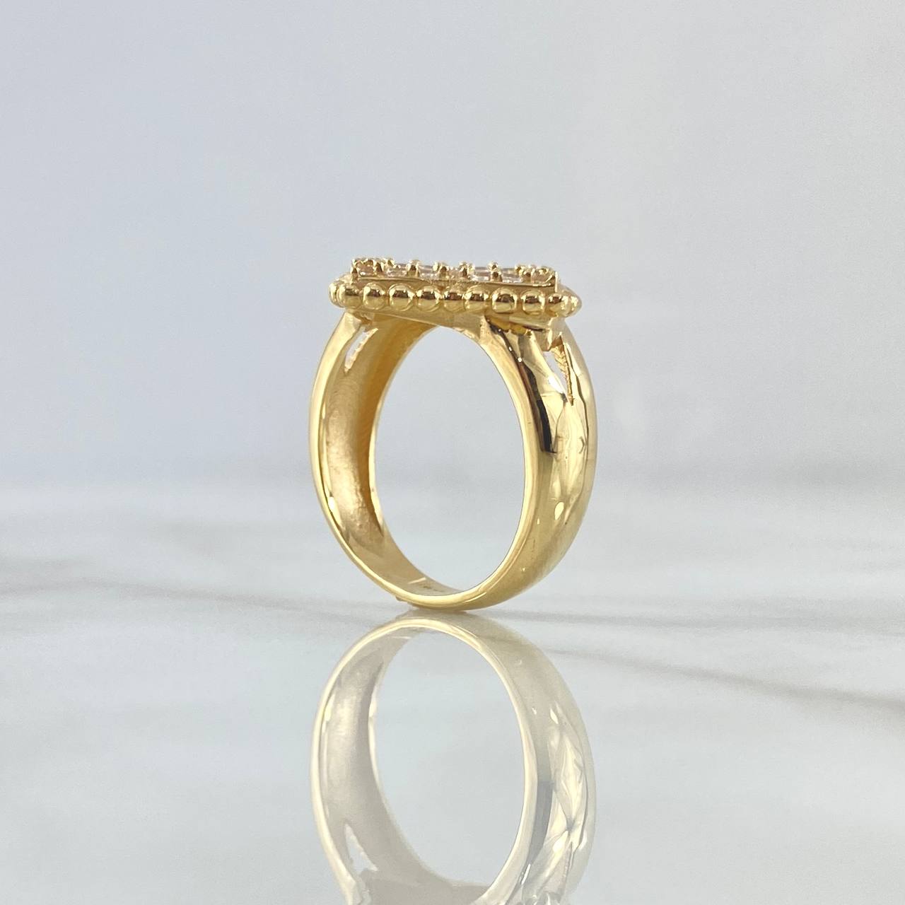 Anillo Flor Cuatro Petalos Puntiagudos 5.5gr / T6 3/4 / Circones Blancos Oro Amarillo 18K