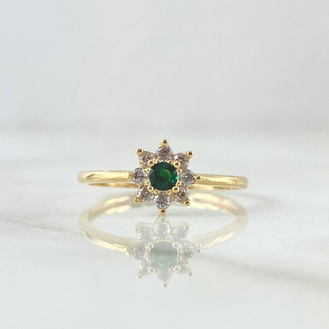 Anillo Flor Octopetala 2.2gr / T7 / Circones Blancos Verde Oro Amarillo 18K