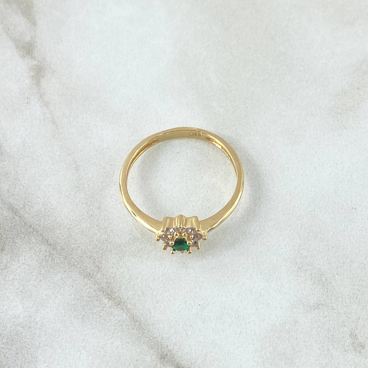 Anillo Flor Octopetala 2.2gr / T7 / Circones Blancos Verde Oro Amarillo 18K