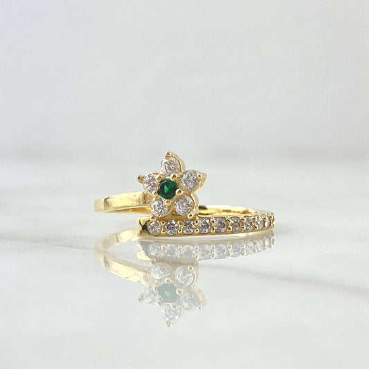 Anillo Flor Linea Super Puesta 2.35gr / T7 / Circones Blancos Verde Oro Amarillo 18K