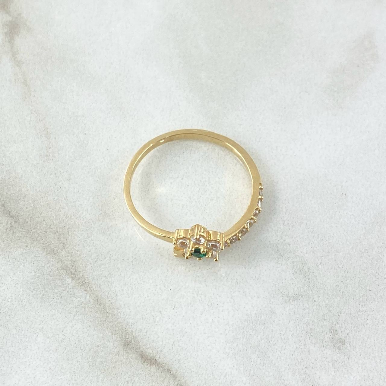 Anillo Flor Linea Super Puesta 2.35gr / T7 / Circones Blancos Verde Oro Amarillo 18K