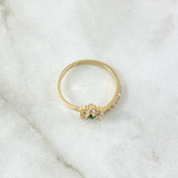 Anillo Flor Linea Super Puesta 2.35gr / T7 / Circones Blancos Verde Oro Amarillo 18K