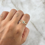 Anillo Flor Linea Super Puesta 2.35gr / T7 / Circones Blancos Verde Oro Amarillo 18K