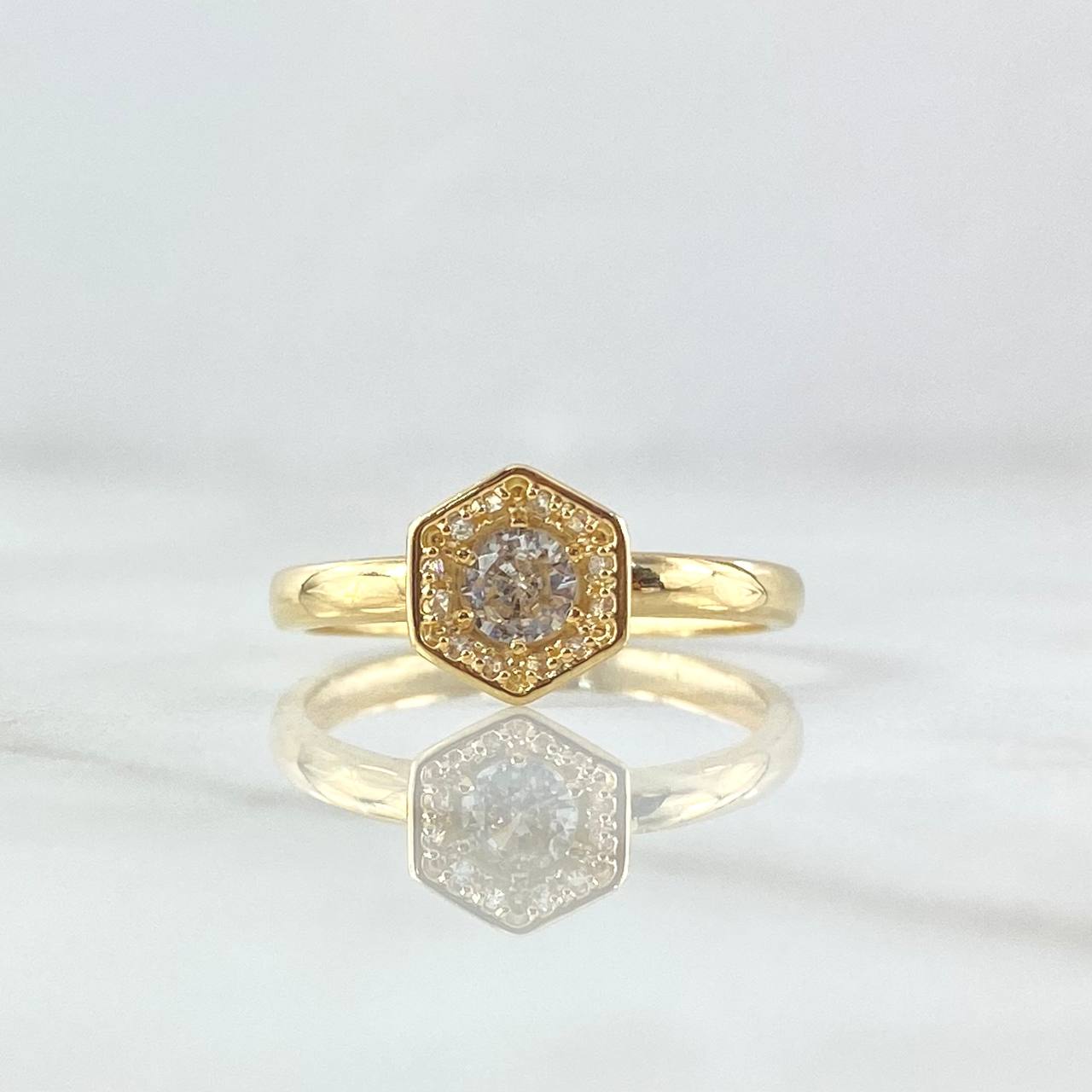 Anillo Solitario Halo Exagonal 2gr / T6 3/4 / Circones Blancos Oro Amarillo 18K