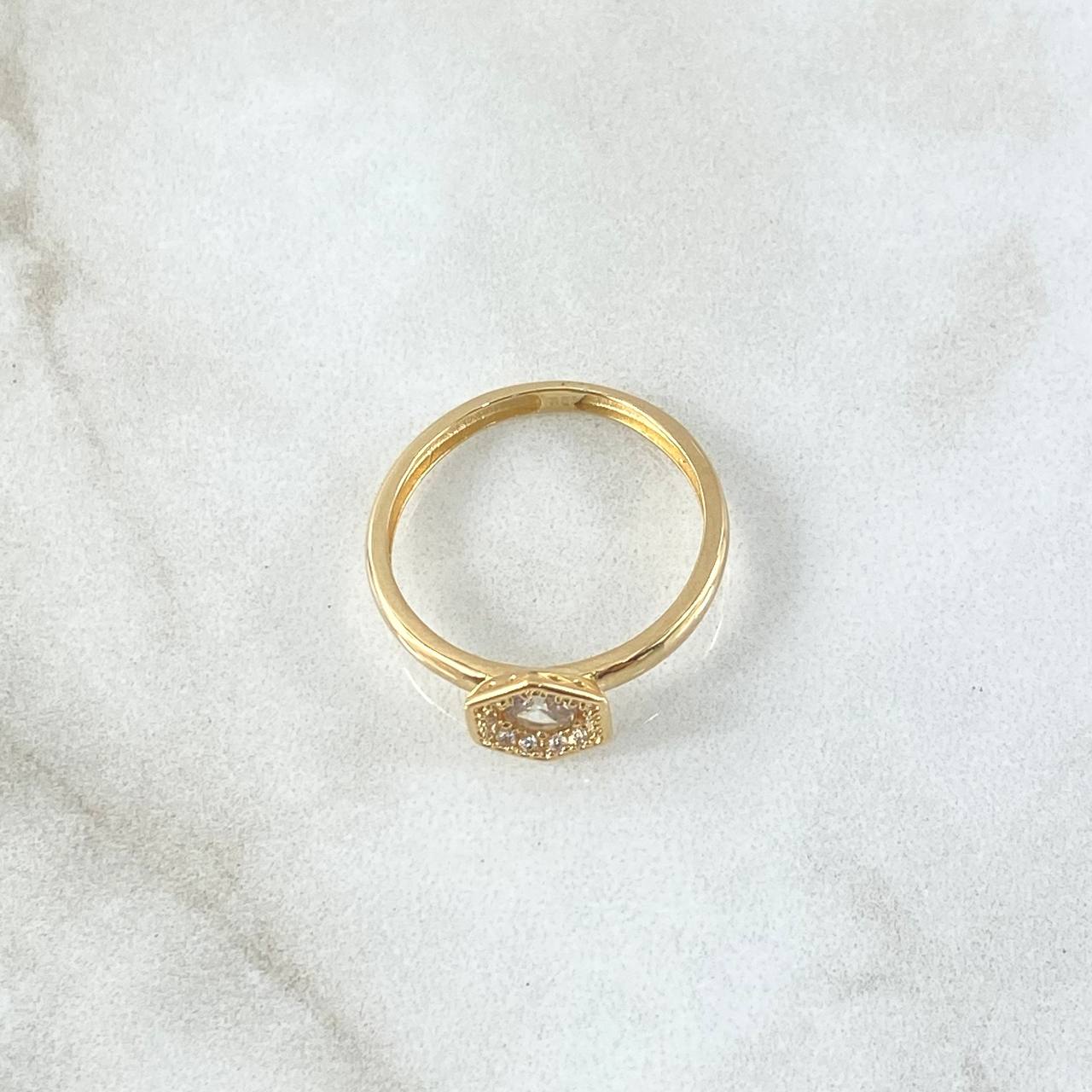 Anillo Solitario Halo Exagonal 2gr / T6 3/4 / Circones Blancos Oro Amarillo 18K
