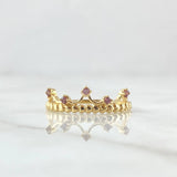 Anillo Corona Enpuntada 1.4gr / T6 1/4 / Circones Rosados Oro Amarillo 18K