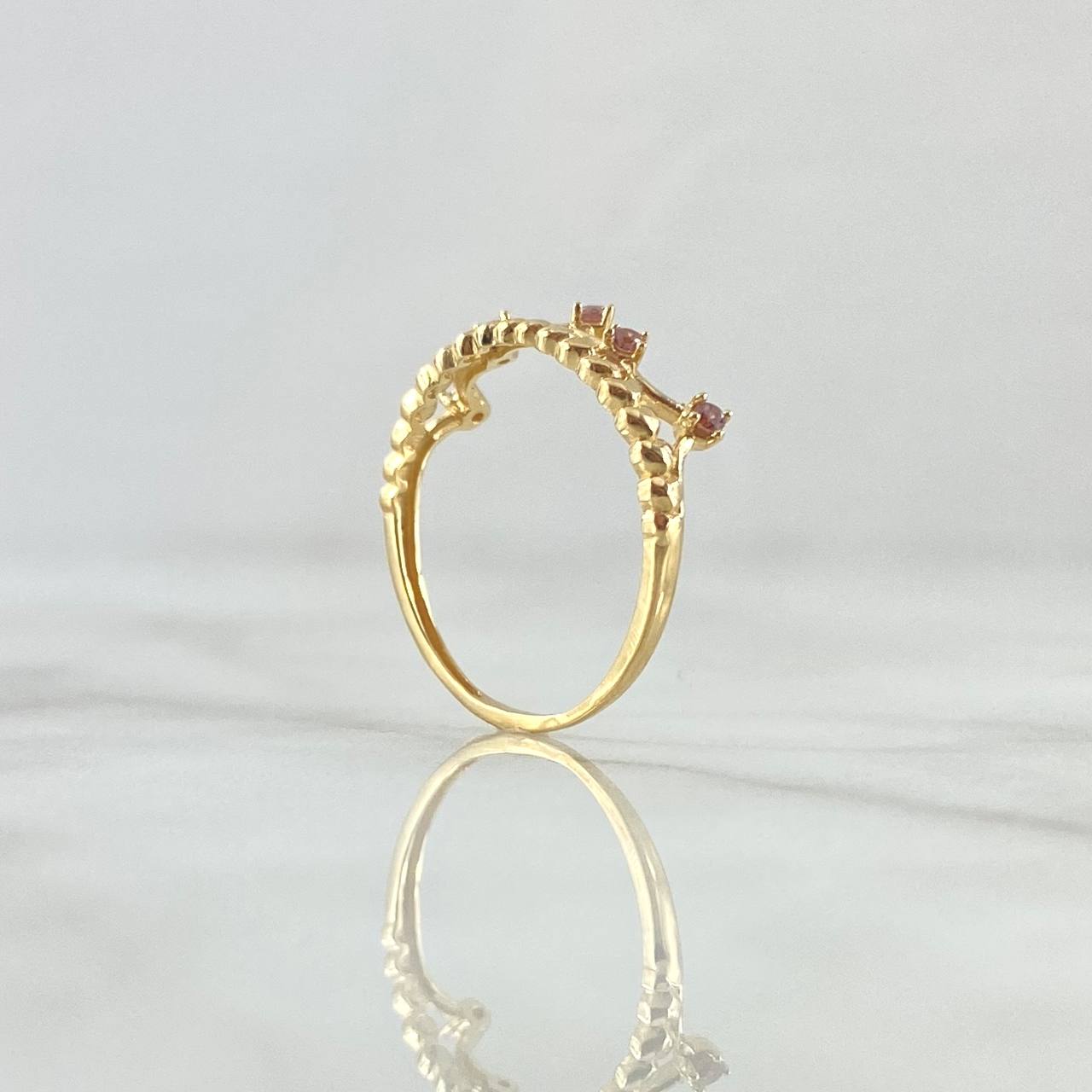 Anillo Corona Enpuntada 1.4gr / T6 1/4 / Circones Rosados Oro Amarillo 18K