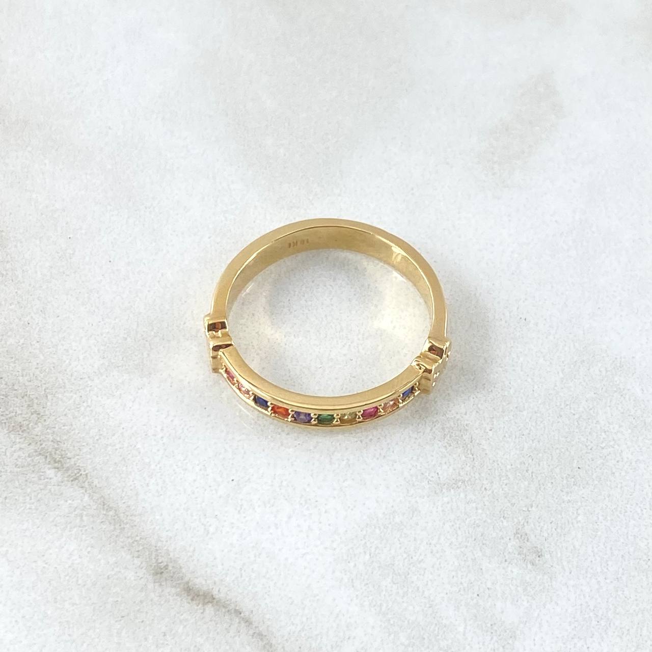 Anillo Carril Oso TS 3.15gr / T6 1/4 / Circones Multicolor Oro Amarillo 18K