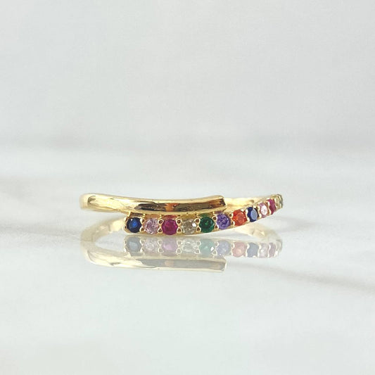 Anillo Lineas Onduladas 2gr / T7 1/4 / Circones Multicolor Oro Amarillo 18K