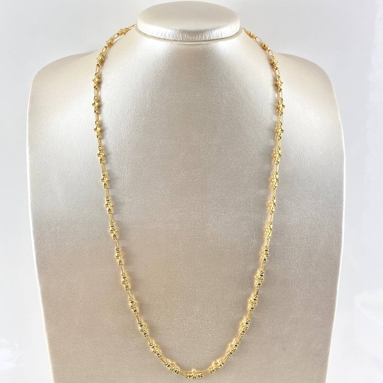 Cadena Rustica Floreada 11.25gr / 60cm / 5mm Diamantada Oro Amarillo 18K