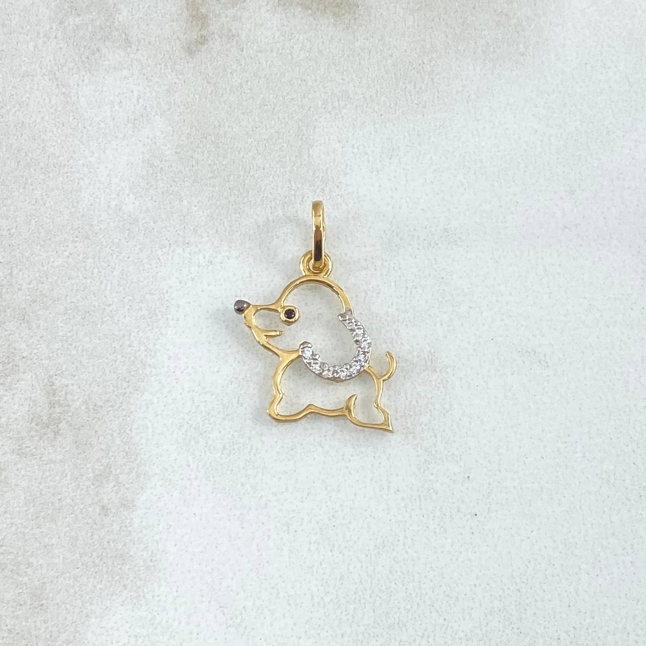 Dije Perro Silueta 0.65gr / 1.5cm-2cm / Circones Blancos Oro Amarillo 18K