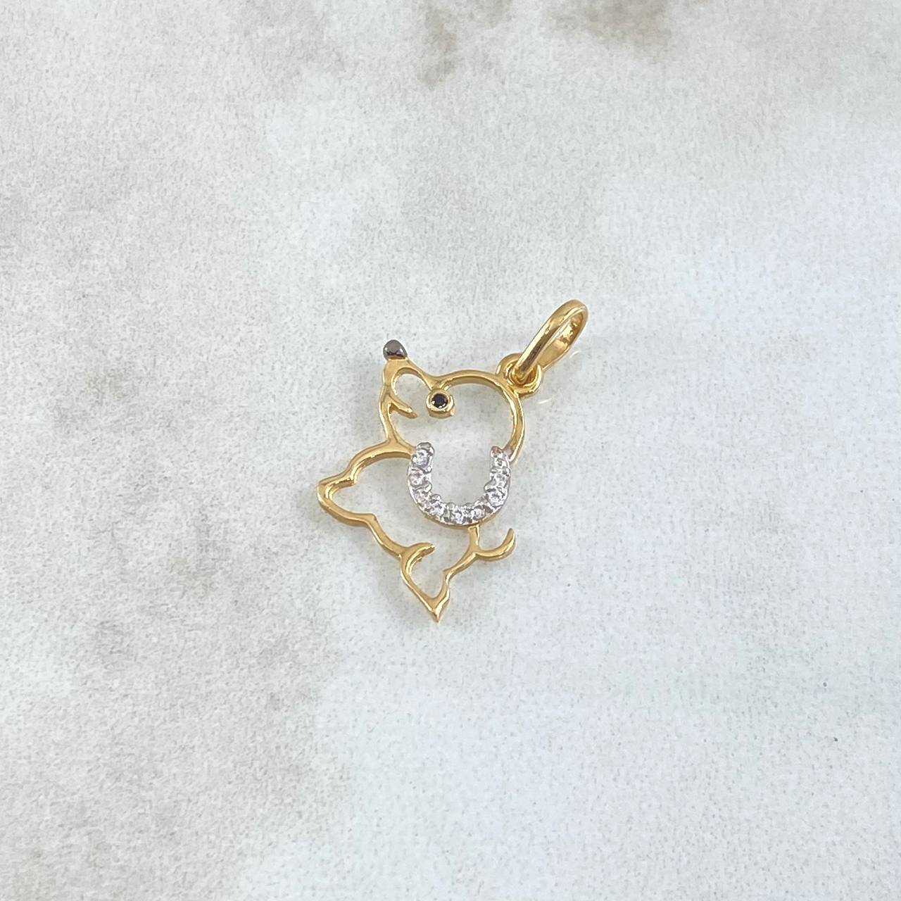 Dije Perro Silueta 0.65gr / 1.5cm-2cm / Circones Blancos Oro Amarillo 18K