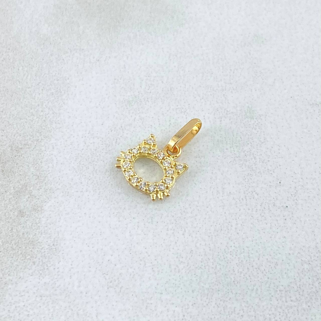 Dije Cara de Gato Silueta 0.35gr / 1.2cm / Circones Blancos Oro Amarillo 18K