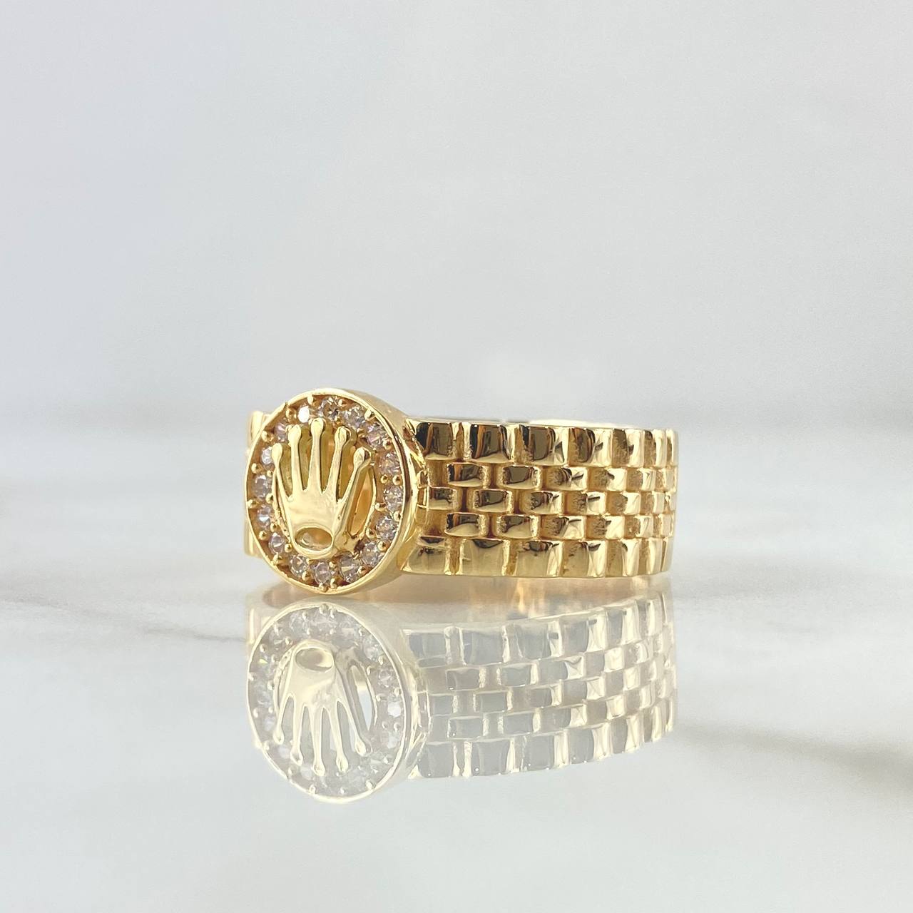 Anillo Correa Corona Circular 7.15gr / T11 / Cicones Blancos Oro Amarillo 18K