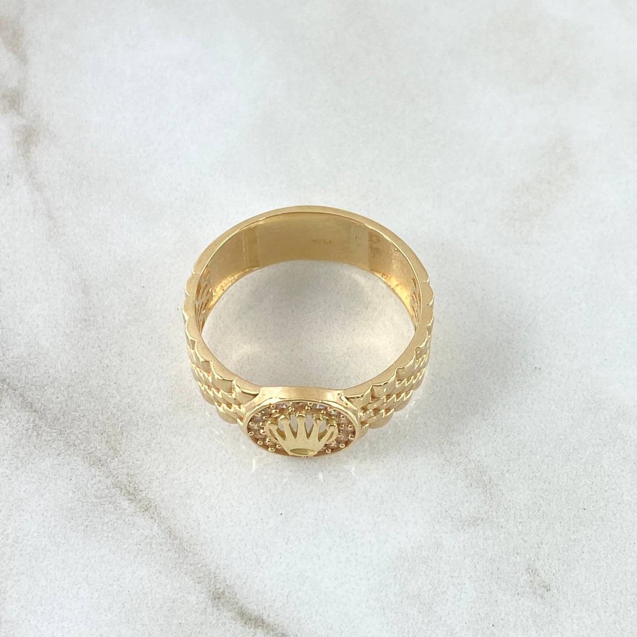 Anillo Correa Corona Circular 7.15gr / T11 / Cicones Blancos Oro Amarillo 18K