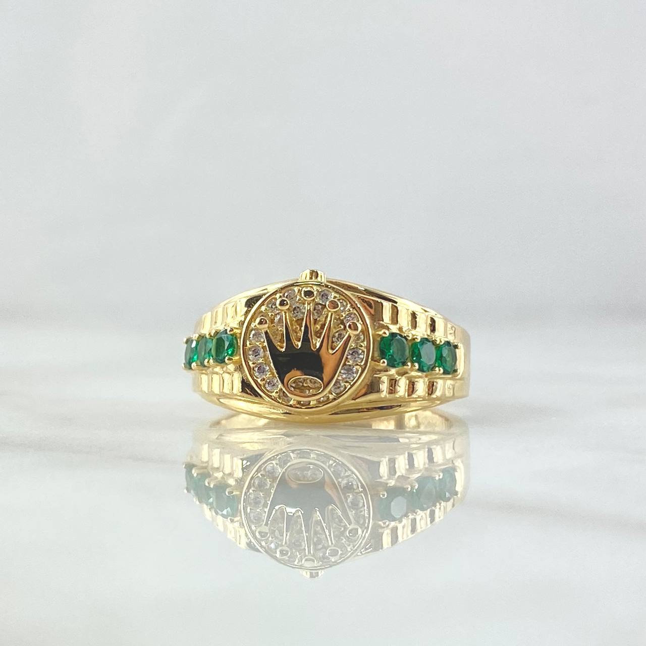Anillo Corona Correa 6.1gr / T8 1/4 / Circones Blancos Verdes Oro Amarillo 18K