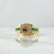 Anillo Corona Correa 6.1gr / T8 1/4 / Circones Blancos Verdes Oro Amarillo 18K