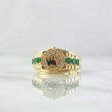 Anillo Corona Correa 6.1gr / T8 1/4 / Circones Blancos Verdes Oro Amarillo 18K