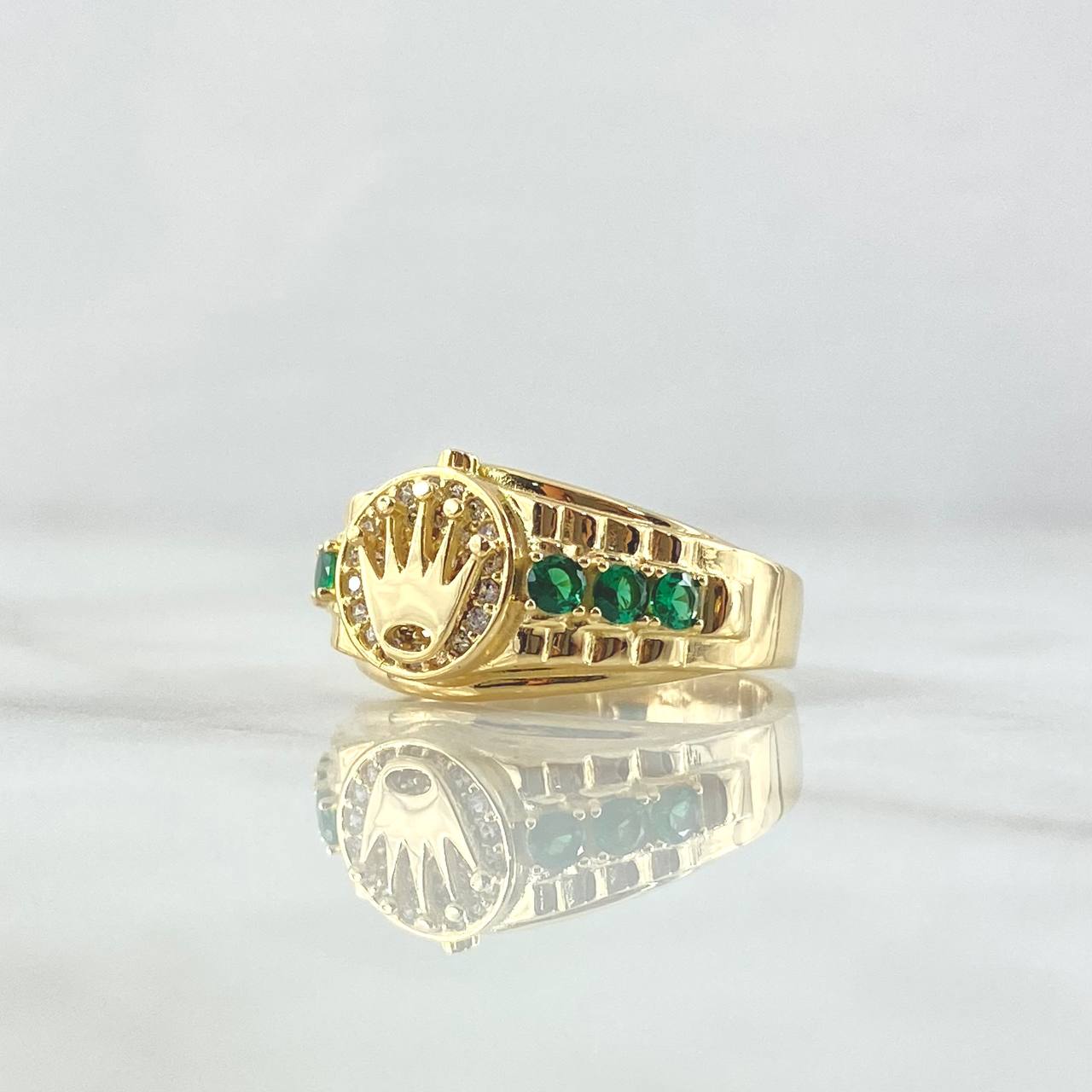Anillo Corona Correa 6.1gr / T8 1/4 / Circones Blancos Verdes Oro Amarillo 18K