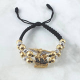 Pulsera Negra Herraje San Miguel Arcangel 11.1gr / 6mm - 7mm Bolas Lisas - Diamantadas 20 Und Oro Amarillo 18K ©
