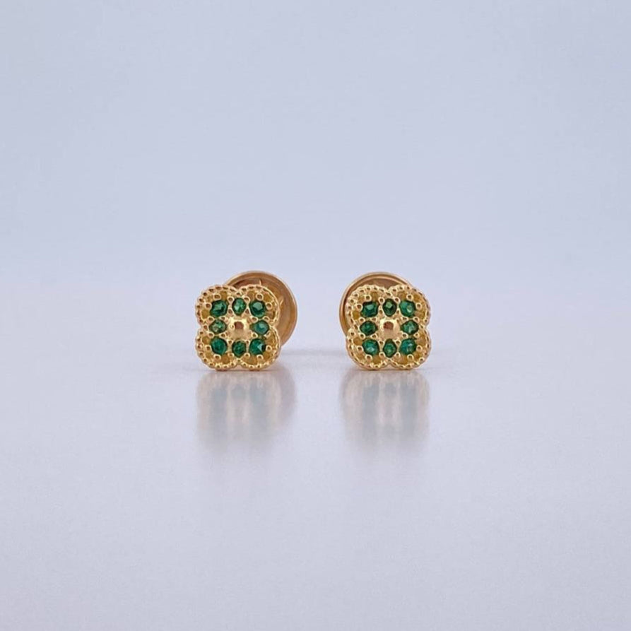 Topos Trebol 0.85gr / Circones Verdes Oro Amarillo 18K $