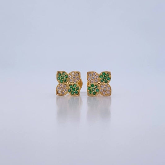 Topos Flor 1.1gr / Circones Verdes Blancos Oro Amarillo 18K &