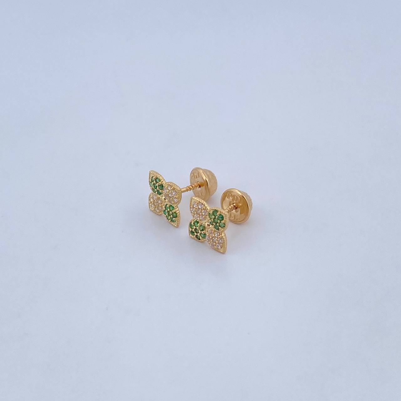 Topos Flor 1.1gr / Circones Verdes Blancos Oro Amarillo 18K &