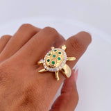 Anillo Tortuga 7.85gr / T7 / Circones Verdes Dos Oros Amarillo Blanco 18K &