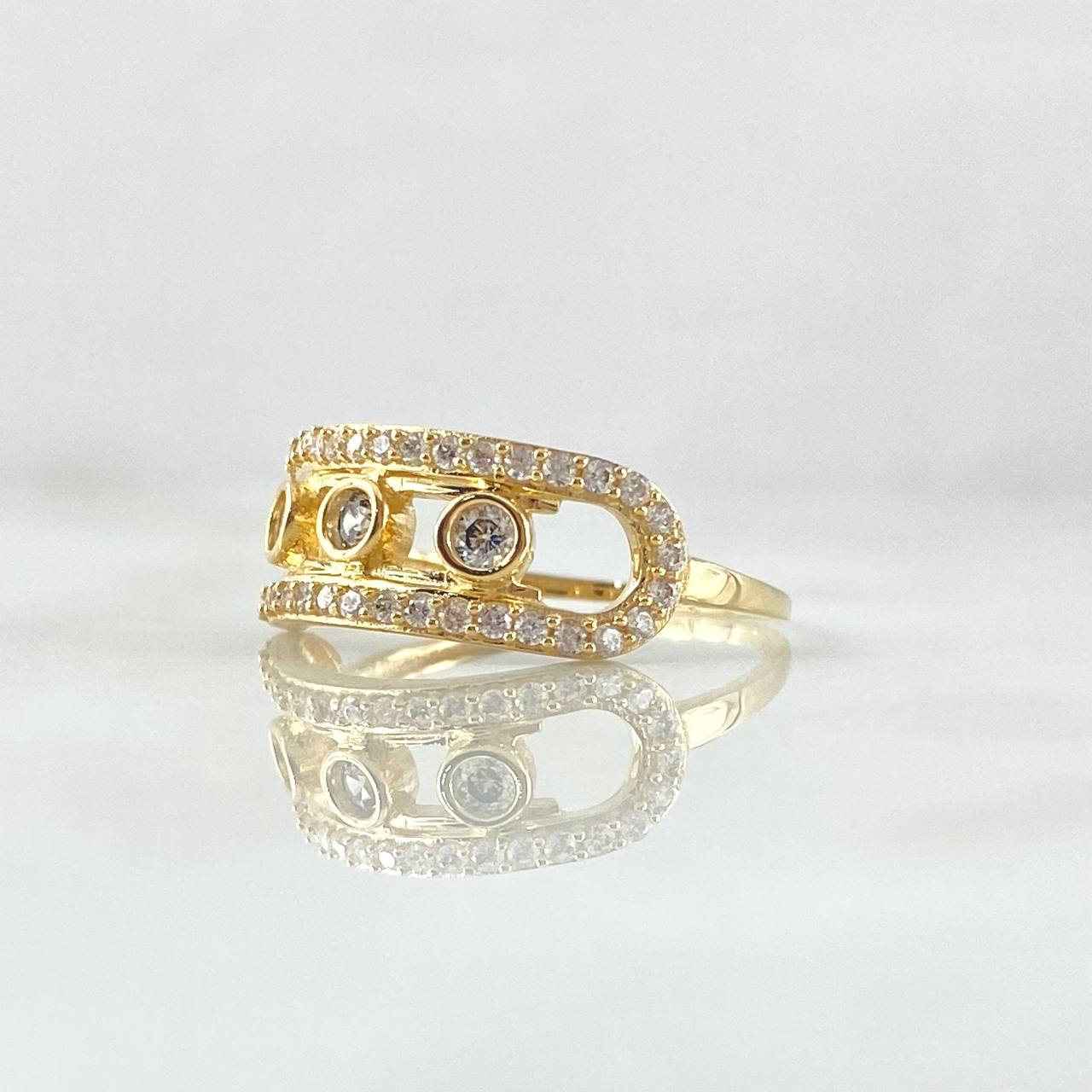 Anillo Carril Trio De Burbujas 3gr / T7 3/4 / Circones Blancos Oro Amarillo 18K