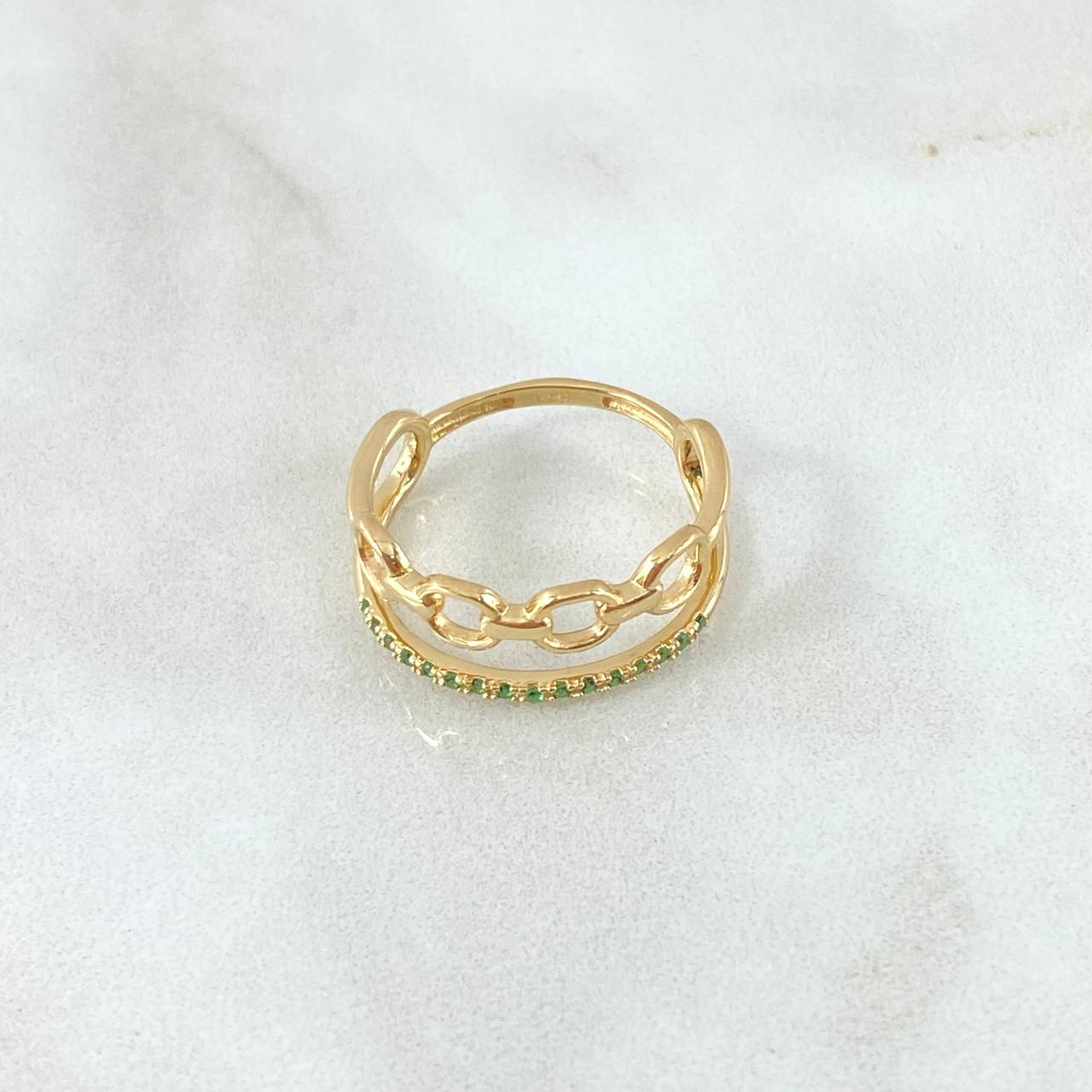 Anillo Roll-On Lineal 2.9gr / T7 1/2 / Circones Verdes Oro Amarillo 18K *