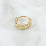 Anillo Roll-On Lineal 2.9gr / T7 1/2 / Circones Verdes Oro Amarillo 18K *