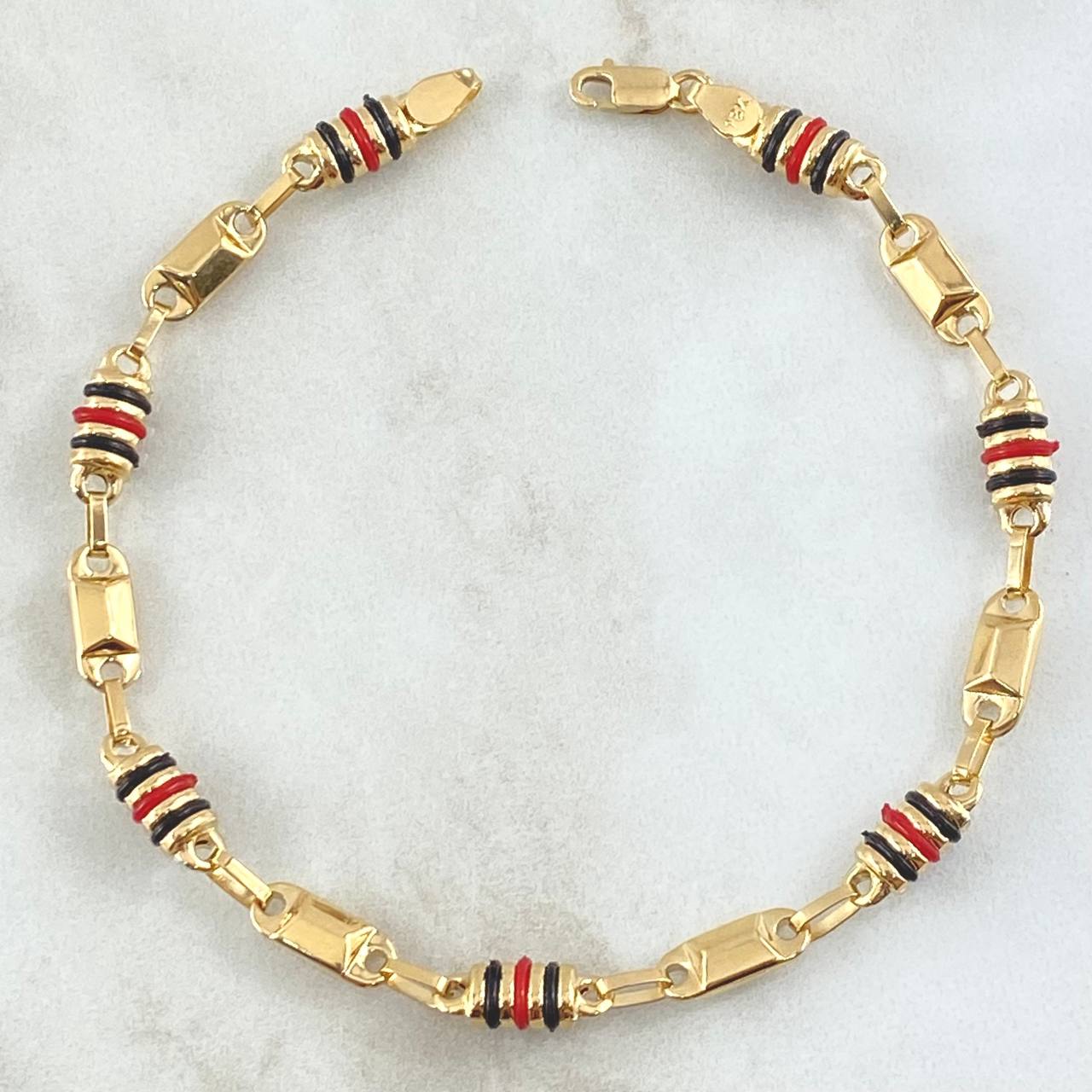 Pulso Rustico Barril 5.05gr / 20cm / 5mm Cauchos Negros Rojos Oro Amarillo 18K ©