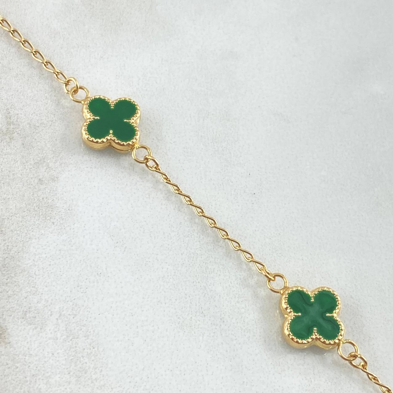 Pulso Trébol VCyA 3.2gr / 18cm / 1.5mm Resina Verde Oro Amarillo Nac.Esp. 18K