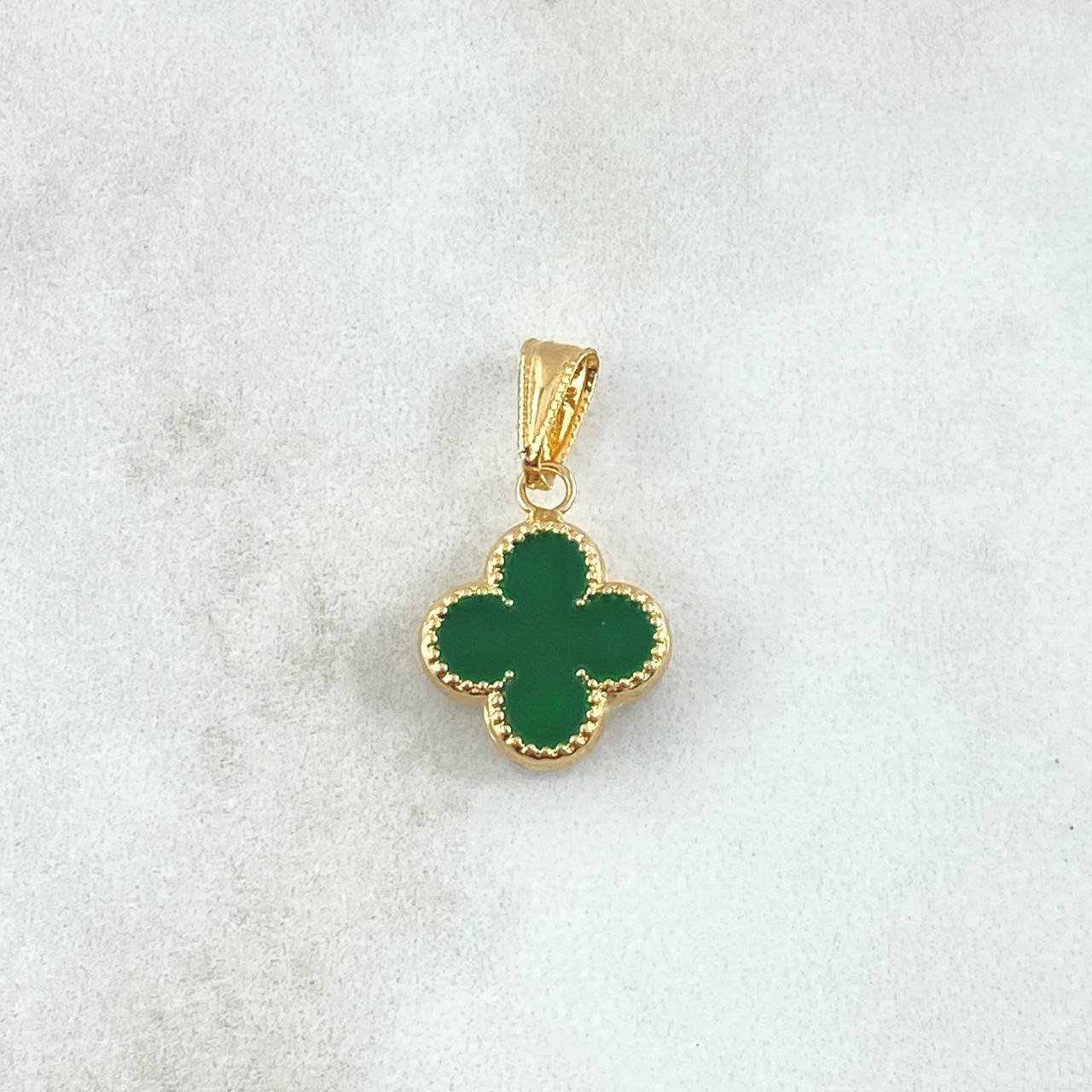 Dije Trébol VCyA 0.85gr / 2cm /  Malaquita Verde Borde Punteado Oro Amarillo Nac.Esp. 18K