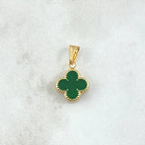 Dije Treból VCyA 0.9gr / 2cm / Malaquita Verde Borde Punteado Oro Amarillo 18K ©