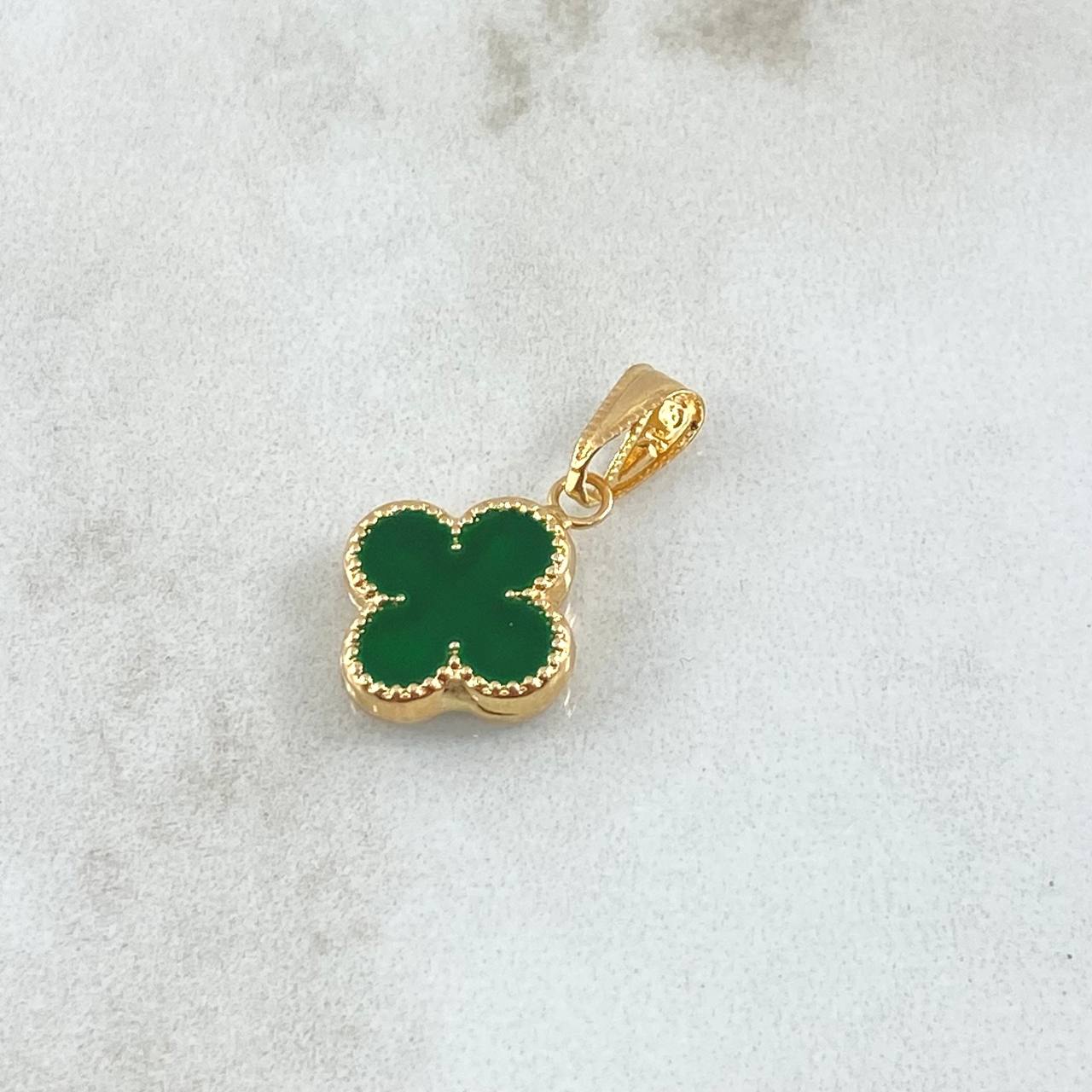 Dije Treból VCyA 0.9gr / 2cm / Malaquita Verde Borde Punteado Oro Amarillo 18K ©