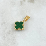 Dije Treból VCyA 0.9gr / 2cm / Malaquita Verde Borde Punteado Oro Amarillo 18K ©