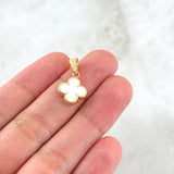 Dije Treból VCyA 0.9gr / 2cm / Nacar Blanco Punteado Oro Amarillo Nac.Esp. 18K ©